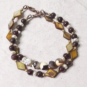 2 Bracelets! Neutral Color Scheme! Semi Precious Beads! Classy & Chic + Elegant!